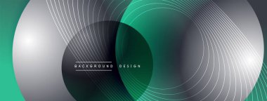 Gölgeli gradyan daireler. Vektör tekno soyut arka plan. Modern üstüste bindirme formları duvar kağıdı arkaplanı, tasarım şablonu