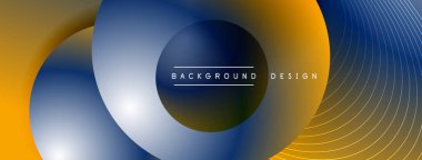 Gölgeli gradyan daireler. Vektör tekno soyut arka plan. Modern üstüste bindirme formları duvar kağıdı arkaplanı, tasarım şablonu