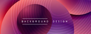 Gölgeli gradyan daireler. Vektör tekno soyut arka plan. Modern üstüste bindirme formları duvar kağıdı arkaplanı, tasarım şablonu