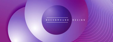 Gölgeli gradyan daireler. Vektör tekno soyut arka plan. Modern üstüste bindirme formları duvar kağıdı arkaplanı, tasarım şablonu