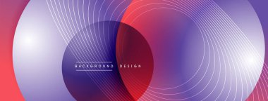 Gölgeli gradyan daireler. Vektör tekno soyut arka plan. Modern üstüste bindirme formları duvar kağıdı arkaplanı, tasarım şablonu