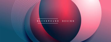 Gölgeli gradyan daireler. Vektör tekno soyut arka plan. Modern üstüste bindirme formları duvar kağıdı arkaplanı, tasarım şablonu