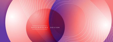 Gölgeli gradyan daireler. Vektör tekno soyut arka plan. Modern üstüste bindirme formları duvar kağıdı arkaplanı, tasarım şablonu