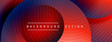 Gölgeli gradyan daireler. Vektör tekno soyut arka plan. Modern üstüste bindirme formları duvar kağıdı arkaplanı, tasarım şablonu