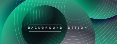 Gölgeli gradyan daireler. Vektör tekno soyut arka plan. Modern üstüste bindirme formları duvar kağıdı arkaplanı, tasarım şablonu