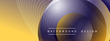 Gölgeli gradyan daireler. Vektör tekno soyut arka plan. Modern üstüste bindirme formları duvar kağıdı arkaplanı, tasarım şablonu