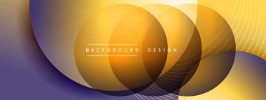 Gölgeli gradyan daireler. Vektör tekno soyut arka plan. Modern üstüste bindirme formları duvar kağıdı arkaplanı, tasarım şablonu