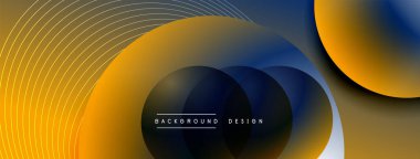 Gölgeli gradyan daireler. Vektör tekno soyut arka plan. Modern üstüste bindirme formları duvar kağıdı arkaplanı, tasarım şablonu