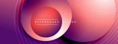 Gölgeli gradyan daireler. Vektör tekno soyut arka plan. Modern üstüste bindirme formları duvar kağıdı arkaplanı, tasarım şablonu