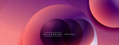 Gölgeli gradyan daireler. Vektör tekno soyut arka plan. Modern üstüste bindirme formları duvar kağıdı arkaplanı, tasarım şablonu