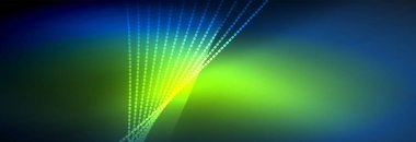 Parlak ışık dalga çizgisi parçacıkları olan parlak bir arkaplan. Duvar kağıdı arkaplanı, iş ve teknoloji sunumları için tasarım şablonları, İnternet posterleri veya web broşürü kapakları
