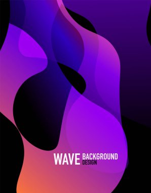 Dikey akışkan eğimli dalga soyut arkaplanı. Karanlıkta parlak renk dalgaları. Duvar Kağıdı, Sancak, Arkaplan, İniş Sayfası için Vektör İllüstrasyonu