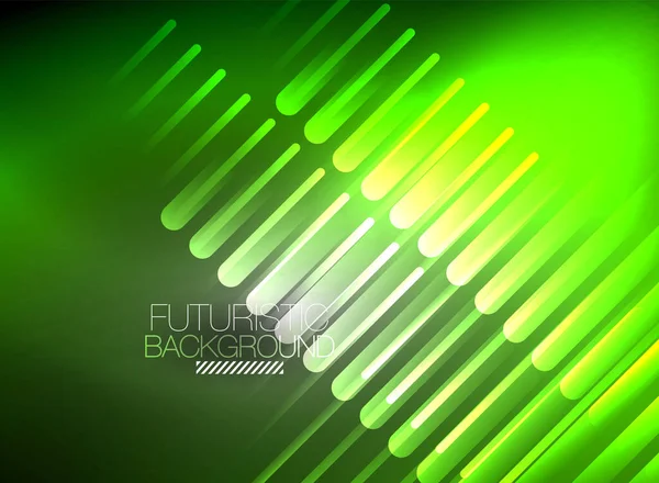 Latar belakang abstrak tekno warna neon terang, garis neon bersinar mengkilap di latar belakang gelap - Stok Vektor