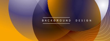 Gölgeli gradyan daireler. Vektör tekno soyut arka plan. Modern üstüste bindirme formları duvar kağıdı arkaplanı, tasarım şablonu