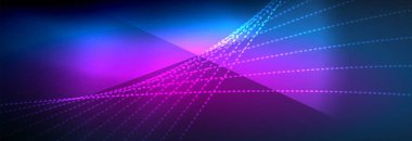 Parlak ışık dalga çizgisi parçacıkları olan parlak bir arkaplan. Duvar kağıdı arkaplanı, iş ve teknoloji sunumları için tasarım şablonları, İnternet posterleri veya web broşürü kapakları