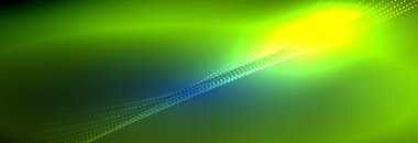 Parlak ışık dalga çizgisi parçacıkları olan parlak bir arkaplan. Duvar kağıdı arkaplanı, iş ve teknoloji sunumları için tasarım şablonları, İnternet posterleri veya web broşürü kapakları