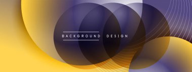 Gölgeli gradyan daireler. Vektör tekno soyut arka plan. Modern üstüste bindirme formları duvar kağıdı arkaplanı, tasarım şablonu