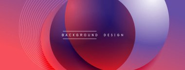 Gölgeli gradyan daireler. Vektör tekno soyut arka plan. Modern üstüste bindirme formları duvar kağıdı arkaplanı, tasarım şablonu