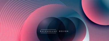 Gölgeli gradyan daireler. Vektör tekno soyut arka plan. Modern üstüste bindirme formları duvar kağıdı arkaplanı, tasarım şablonu