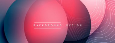 Gölgeli gradyan daireler. Vektör tekno soyut arka plan. Modern üstüste bindirme formları duvar kağıdı arkaplanı, tasarım şablonu