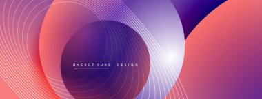 Gölgeli gradyan daireler. Vektör tekno soyut arka plan. Modern üstüste bindirme formları duvar kağıdı arkaplanı, tasarım şablonu