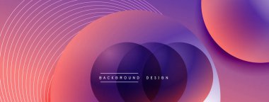 Gölgeli gradyan daireler. Vektör tekno soyut arka plan. Modern üstüste bindirme formları duvar kağıdı arkaplanı, tasarım şablonu