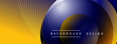 Gölgeli gradyan daireler. Vektör tekno soyut arka plan. Modern üstüste bindirme formları duvar kağıdı arkaplanı, tasarım şablonu