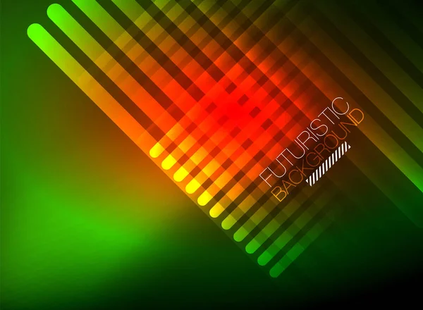 Leuchtende Neon-Farbe Techno abstrakten Hintergrund, glänzende leuchtende Neon-Linien im dunklen Hintergrund — Stockvektor