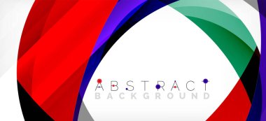 Geometrik soyut arkaplan. Üst üste binen renk şekilleriyle çember oluşturuldu. Duvar Kağıdı, Sancak, Arkaplan, İniş Sayfası için Vektör İllüstrasyonu