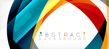 Geometrik soyut arkaplan. Üst üste binen renk şekilleriyle çember oluşturuldu. Duvar Kağıdı, Sancak, Arkaplan, İniş Sayfası için Vektör İllüstrasyonu