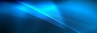 Parlak ışık dalga çizgisi parçacıkları olan parlak bir arkaplan. Duvar kağıdı arkaplanı, iş ve teknoloji sunumları için tasarım şablonları, İnternet posterleri veya web broşürü kapakları