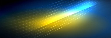 Parlak ışık dalga çizgisi parçacıkları olan parlak bir arkaplan. Duvar kağıdı arkaplanı, iş ve teknoloji sunumları için tasarım şablonları, İnternet posterleri veya web broşürü kapakları