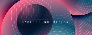 Gölgeli gradyan daireler. Vektör tekno soyut arka plan. Modern üstüste bindirme formları duvar kağıdı arkaplanı, tasarım şablonu