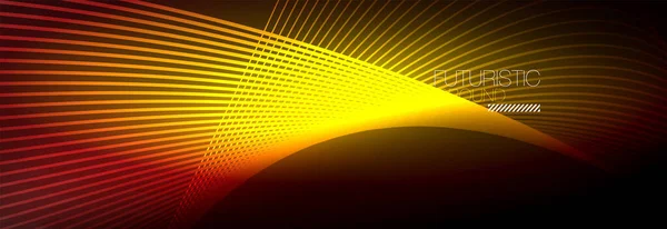 Luz resplandeciente de neón abstracta en la oscuridad con olas. Brillante concepto de energía mágica y movimiento, vector abstracto fondo de pantalla — Archivo Imágenes Vectoriales