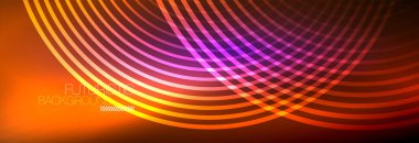 Parlayan neon halkaları olan koyu soyut bir arka plan. İş ya da teknoloji sunumu, İnternet posteri ya da web broşürü kapağı, duvar kağıdı için modaya uygun tasarım şablonu