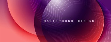 Gölgeli gradyan daireler. Vektör tekno soyut arka plan. Modern üstüste bindirme formları duvar kağıdı arkaplanı, tasarım şablonu