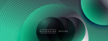 Gölgeli gradyan daireler. Vektör tekno soyut arka plan. Modern üstüste bindirme formları duvar kağıdı arkaplanı, tasarım şablonu