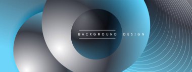 Gölgeli gradyan daireler. Vektör tekno soyut arka plan. Modern üstüste bindirme formları duvar kağıdı arkaplanı, tasarım şablonu