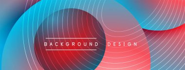 Gölgeli gradyan daireler. Vektör tekno soyut arka plan. Modern üstüste bindirme formları duvar kağıdı arkaplanı, tasarım şablonu