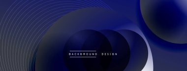 Gölgeli gradyan daireler. Vektör tekno soyut arka plan. Modern üstüste bindirme formları duvar kağıdı arkaplanı, tasarım şablonu