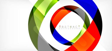 Geometrik soyut arkaplan. Üst üste binen renk şekilleriyle çember oluşturuldu. Duvar Kağıdı, Sancak, Arkaplan, İniş Sayfası için Vektör İllüstrasyonu