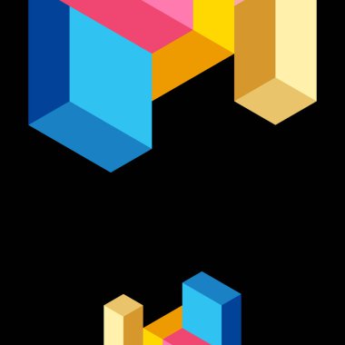 Soyut arkaplan. 3 boyutlu küp, küp elementler ve bloklar. Duvar kağıdı, afiş, arkaplan, iniş sayfası için tekno veya iş konsepti