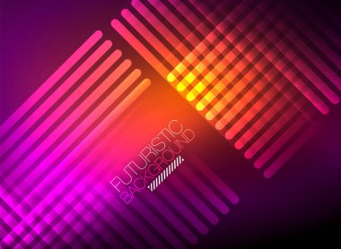 Parlak neon rengi tekno soyut arkaplan, koyu arkaplanda parlak neon çizgiler