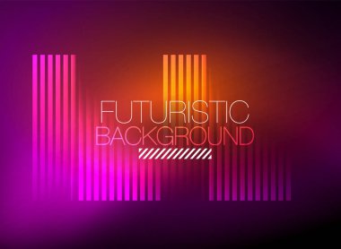Parlak neon rengi tekno soyut arkaplan, koyu arkaplanda parlak neon çizgiler