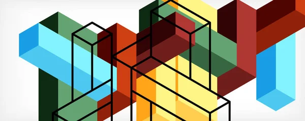 Fondo abstracto. 3d cubos, elementos cúbicos y bloques. Techno o concepto de negocio para fondo de pantalla, banner, fondo, landing page — Vector de stock
