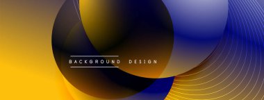 Gölgeli gradyan daireler. Vektör tekno soyut arka plan. Modern üstüste bindirme formları duvar kağıdı arkaplanı, tasarım şablonu