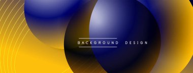 Gölgeli gradyan daireler. Vektör tekno soyut arka plan. Modern üstüste bindirme formları duvar kağıdı arkaplanı, tasarım şablonu