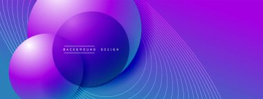 Gölgeli gradyan daireler. Vektör tekno soyut arka plan. Modern üstüste bindirme formları duvar kağıdı arkaplanı, tasarım şablonu