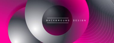 Gölgeli gradyan daireler. Vektör tekno soyut arka plan. Modern üstüste bindirme formları duvar kağıdı arkaplanı, tasarım şablonu