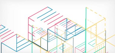 Soyut arkaplan. Beyaz arkaplanda renk çizgileri. Doğrusal soyut kompozisyon. Duvar kağıdı, afiş, arkaplan, iniş sayfası için tekno veya iş konsepti